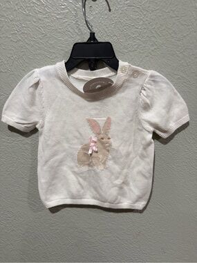 Nordstrom Baby Ivory Knit Bunny Top with Pink Bow